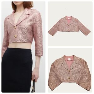 St.John Bonded Sequin Knit Short Jacket In Pink Multi EUC